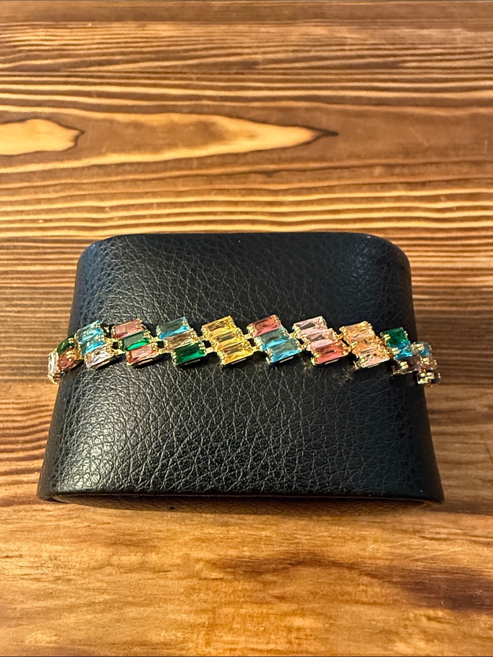 Gold Plated Multicolor Crystal Tennis Bracelet - Gold Tone Women’s Jewelry